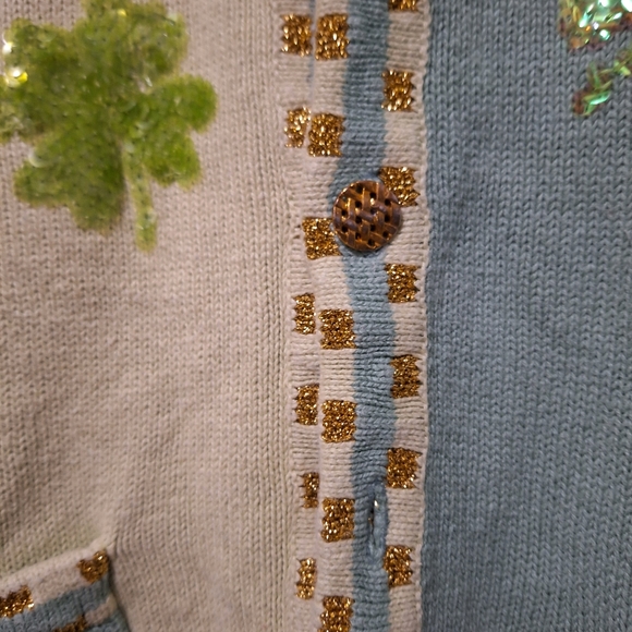 Vintage Storybook Knits Cardigan Sweater HSN St. Patrick's Clover Green Sz S - Picture 5 of 13